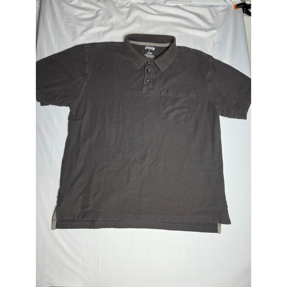 Duluth Trading Co Mens Large Gray Cotton Pique Short Sleeve Pocket Polo Shirt